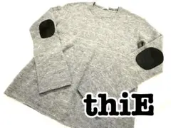 thiE シー　エルボーパッチニット　長袖トップス　ウール混　羊革