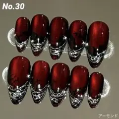 サイズオーダー ネイルチップ 赤 マグネット シルバー y2k パンク