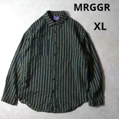 MRGGR　長袖シャツ　ストライプ　グリーン　XLサイズ　メンズ　古着