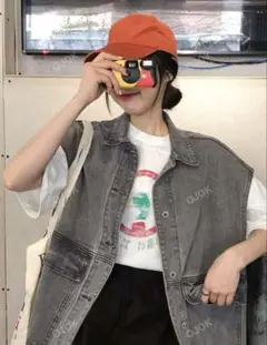 グレー デニム ノースリーブジャケット