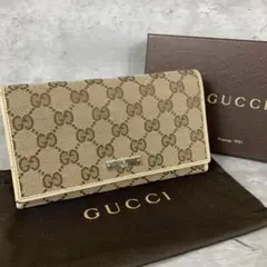 GUCCI 長財布 折り キャンバス プレート GG柄 白