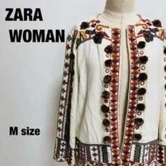 ザラ ZARA WOMAN ノーカラージャケット 刺繍 Mサイズ 【924】