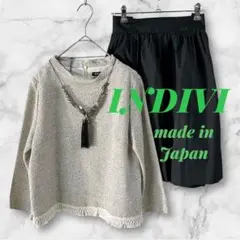 【未着用タグ付き】【INDIVI 】ラメツィードプルオーバーMエレガント七分袖