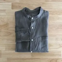 MUJI 無印良品　スタンドカラー　リネンシャツ　グレー　S