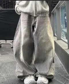 MONO8 ワイドデニムパンツ グレー Lサイズ