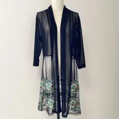 ラスコリナス　裾刺繍　ロングシアー　カーディガン