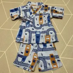 電車柄 ベビー甚平 80cm 綿100%
