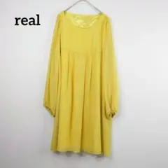 【real】ふんわり長袖チュニックワンピース イエロー サイドファスナー付き