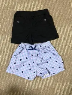 黒と水色のハート柄 80cmショートパンツセット