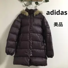 【美品】adidas ファー付 ダウンコート ダウンジャケット 刺繍ロゴ