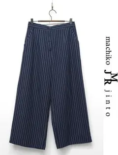 P390/machiko jinto ワイドパンツ ストライプ リネン混 L 紺