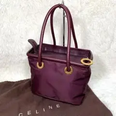 希少・美品✨セリーヌ ハンドバッグ サークル金具 ゴールド ナイロン パープル