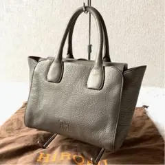 HIROFU ハンドバッグ Hロゴ レザー ブロンズ 保存袋付き イタリア製