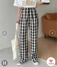 エミプラス　タック入り チェックパンツ