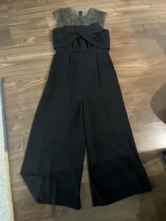 【値下】ブラックレースドレープオールインワン