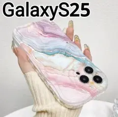 GalaxyS25 ケース マーブル　ウェーブフレーム　 なみなみ