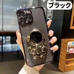 ブラック 宇宙飛行士グリップ キラキラ シンプル iPhone14ケース