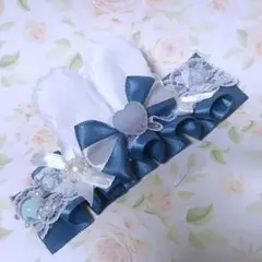 [B64]おまんじゅう用うさ耳ヘッドドレス[くすみブルー]