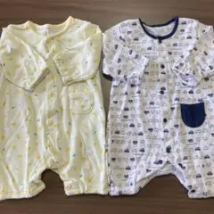 2枚セット　車柄ロンパース ひよこ柄　ネイビーのポケット付き