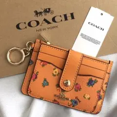 【新品】COACH カードケース 定期入れ ヴィンテージローズ オレンジ 新作