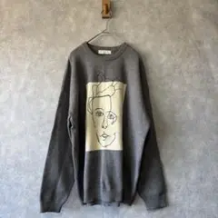 0147 GOATセーターニットグレーゆるだぼ刺繍アートおしゃれストリート