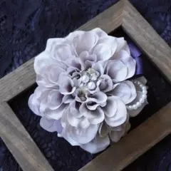 大人可愛い♡ダリア/コサージュ/入学式/卒業式/結婚式/ネイビー (リボン)