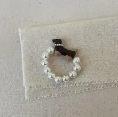 新品　ダックスフンド　犬　フェイクパール　リング　指輪