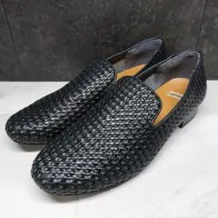 極美品 アポム メッシュ イントレチャート レザーシューズ 38 黒 APOM