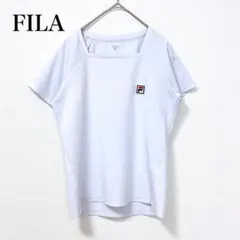 フィラ Tシャツ カットソー 半袖 ストレッチ スクエアネック ロゴ刺繍 白
