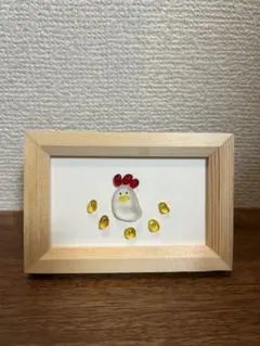 【ハンドメイド】シーグラスアート　ニワトリとひよこ