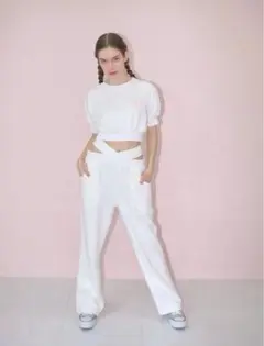 ミーヤミーヤ SS "m" cross sweat pants -WHITE-