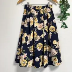 allamanda＊ネイビー 花柄 ロングスカート フレアスカート フラワー