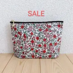 【値下げ】16cmラミネートポーチ　隠しマチ　薔薇柄　小花柄　赤　　168