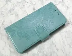 手帳型 iPhone15 用 スマホケース マンダラ グリーン 緑色