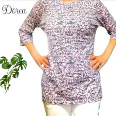 Dorea 薔薇柄 五分袖 チュニック ピンク系 L相当