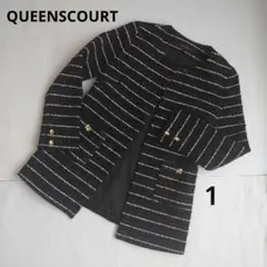 ♥️美品♥️【QUEENSCOURT】1ノーカラーコート ビジュー ラメ
