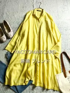 【YACCOMARICARD】麻綿混 花柄刺繍ロングシャツワンピース イエロー