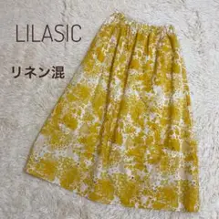 超美品 LILASIC リラシク　花柄 フレアスカート リネン混　F　イエロー