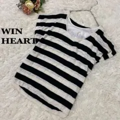 【WIN HEART 】ホワイト×ブラックストライプVネック半袖カットソー