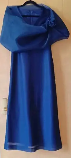#日本製　ノースリーブ ロングワンピース　ネイビー　オーガンジー　コサージュ付き
