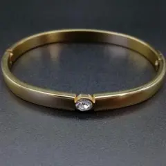 ジルコニア ゴールド 一粒 ダイヤ バングル 高質 ステンレス 316L