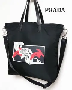 PRADA/プラダ/コミックプリント/ナイロン/ブラック/トートバッグ/大容量