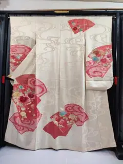 A 裄65 丈164.5 袖92.5 振袖 袷 ヴィンテージ 正絹 刺繡