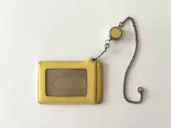 イエロー レザー パスケース チェーン付き