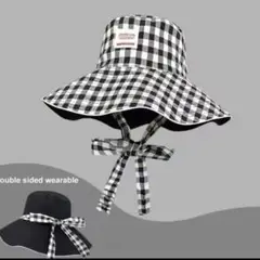 SALE セール　白黒ギンガムチェックハット　リバーシブル帽子　韓国原宿　夏休み