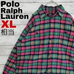 q95 US古着 ポロラルフローレン 長袖シャツ チェック マルチカラー
