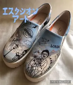 未使用品✨スピード発送❗️エスタシオンアート☆イギリスロンドン総柄スリッポン厚底