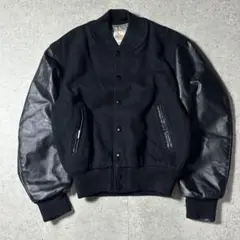 golden bear レザーウールスタジャン オールブラック