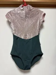 yumikoレオタード ハイネック 半袖 ピンク ダークグリーン