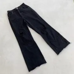 ap retro デニムパンツ ブラック ハイウエスト ストレート フリンジ